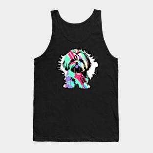 Fluffy Shih Tzu Dog Color Stencil Artwork Tank Top